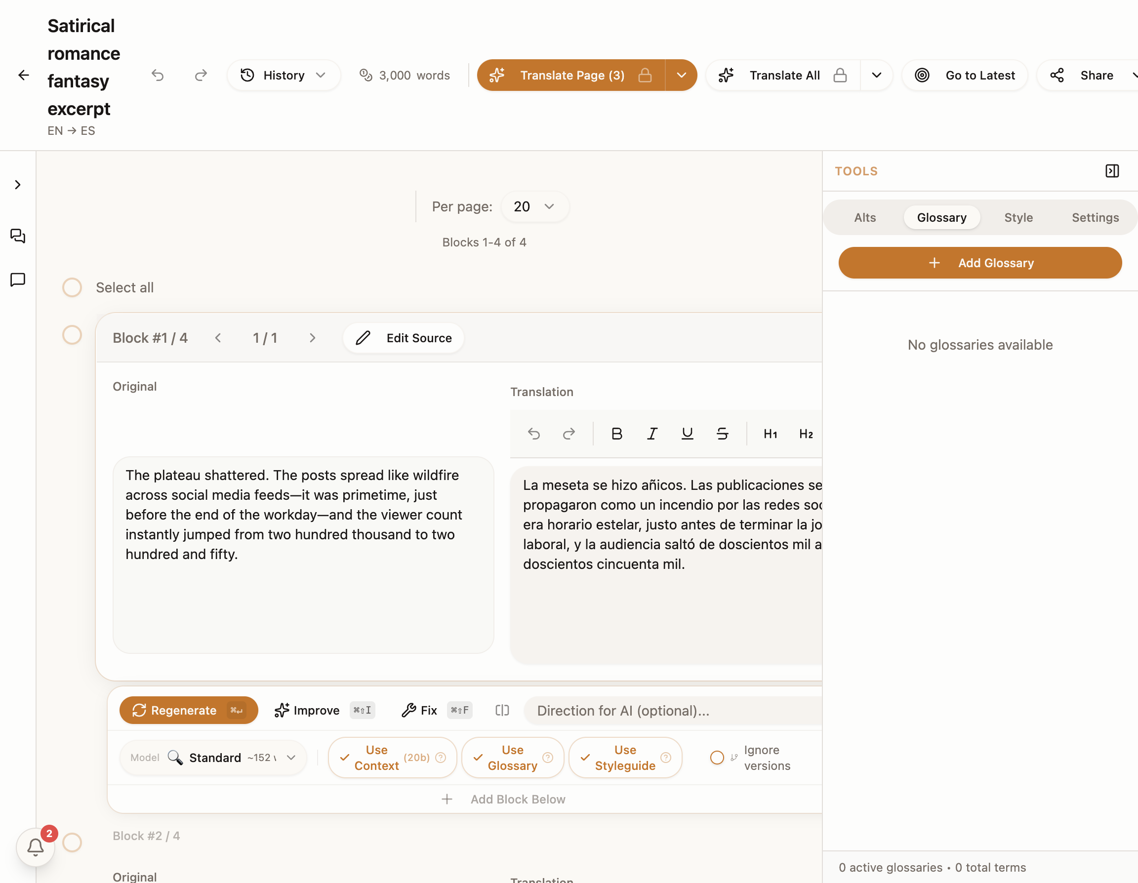 Transept editor showing batch operations in progress